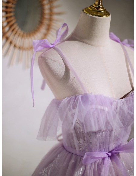 Gorgeous Purple Puffy Short Tulle Homecoming Dress with Bow Knot Straps