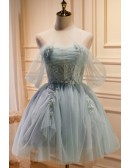 Fairytale Dusty Ruffled Tulle Short Homecoming Dress with Beaded Lace