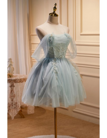 Fairytale Dusty Ruffled Tulle Short Homecoming Dress with Beaded Lace