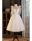 Light Champagne Short Tulle Homecoming Dress with Bow Knot Straps