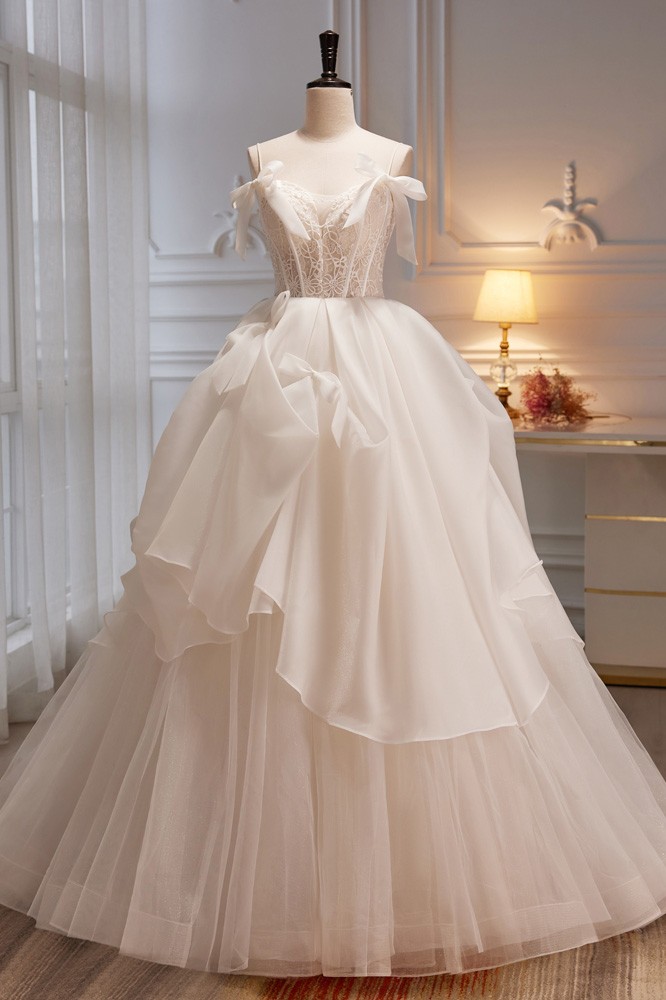 Elegant Ivory Princess Ball Gown V Neck Ruched Ruffles Chiffon Prom Dress Wedding Dress cc2429
