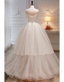 Princess Ruffled Ivory Ballgown Wedding Dress with Bow Knot Straps