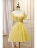 Yellow Short Tulle Hoco Dress with Straps Off Shoulder