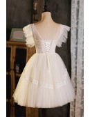 Light Champagne Short Tulle Homecoming Dress with Lace