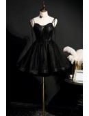 Gothic Strappy Black Tulle Short Homecoming Prom Dress