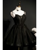 Gothic Strappy Black Tulle Short Homecoming Prom Dress