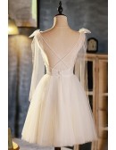 Short Tulle Ivory Homecoming Dress with Bow Knot Straps