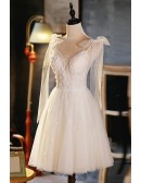 Short Tulle Ivory Homecoming Dress with Bow Knot Straps