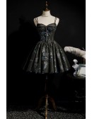 Gothic Dark Grey with Bling Sequins Short Tulle Homecoming Prom Dress with Corset Top