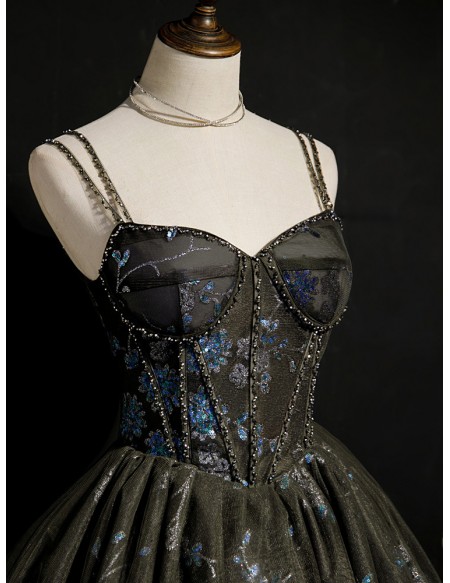 Gothic Dark Grey with Bling Sequins Short Tulle Homecoming Prom Dress with Corset Top