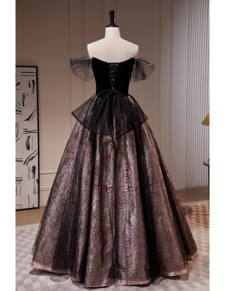 Unique Formal Long Metallic Ballgown Prom Dress with Mesh Off Shoulder ...