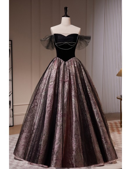 Unique Formal Long Metallic Ballgown Prom Dress with Mesh Off Shoulder ...