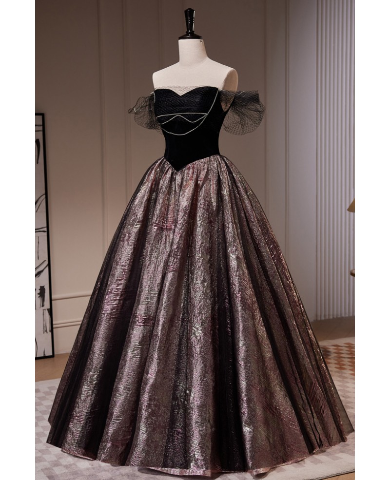 Unique Formal Long Metallic Ballgown Prom Dress with Mesh Off Shoulder ...