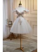 Ivory Short Tulle Homecoming Party Dress with Off Shoulder