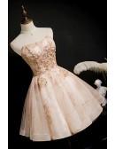 Bling Champagne Sequins Short Puffy Ballgown Prom Hoco Dress