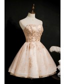 Bling Champagne Sequins Short Puffy Ballgown Prom Hoco Dress