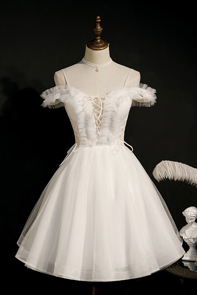 Lovely Ivory Straps Ruffles Short Homecoming Dress, DP2764 main image 1