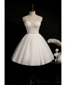 White Short Tulle Ballgown Polka Dots Homecoming Dress with Straps