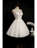 White Short Tulle Ballgown Polka Dots Homecoming Dress with Straps