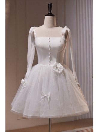 Polka Dots Short Tulle Ballgown White Homecoming Dress with Butterflies Straps