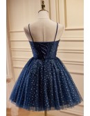 Lovely Navy Blue Polka Dot Short Homecoming Dress with Straps
