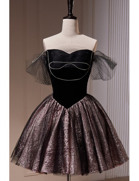 Unique Short Ballgown Homecoming Dress with Mesh Off Shoulder