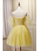 Yellow Short Tulle Vneck Appliques Homecoming Dress with Straps Cold Shoulder