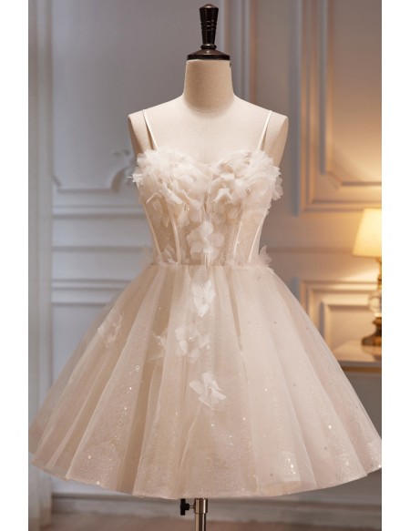 Flower Petals Ivory Short Tulle Homecoming Dress with Bling