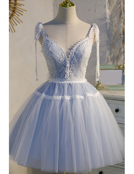 Light Blue Short Ballgown Tulle Prom Homecoming Dress with Straps