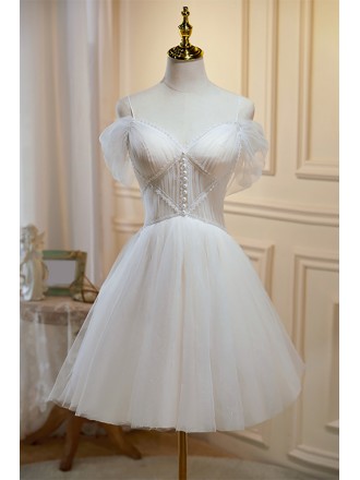 Lovely Short Tulle Party Dress with Beadings Straps