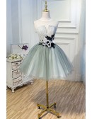 Grey Ballgown Tulle Short Homecoming Dress with Handmade Flowers