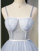 Blue Tulle Corset Top Short Homecoming Dress with Spaghetti Straps
