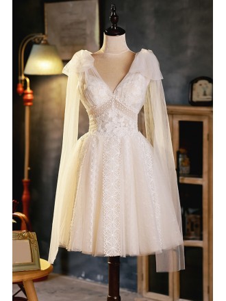 Beautiful Ivory Lace Short Homecoming Dress with Tulle Straps