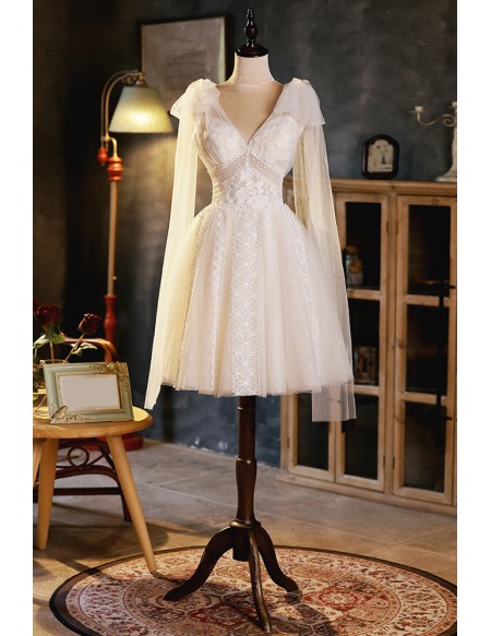 Beautiful Ivory Lace Short Homecoming Dress with Tulle Straps