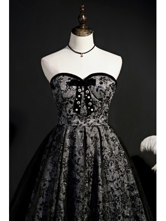 Strapless Black Bling Sequins Short Homecoming Dress with Bow Knot In Front