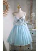 Cute Light Blue Short Cutout Homecoming Dress with Straps