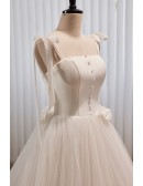 Polka Dots Long Tulle Ballgown White Prom Dress with Butterflies Straps