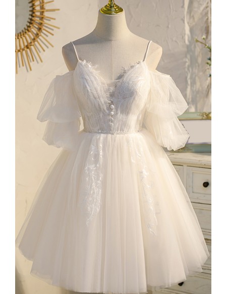 Pleated Short Tulle Gorgeous Homecoming Dress with Cold Shoulder Sleeves