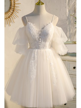Pleated Short Tulle Gorgeous Homecoming Dress with Cold Shoulder Sleeves