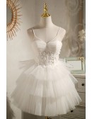 Ivory White Tutus Short Hoco Prom Dress with Spaghetti Straps