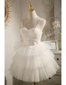 Ivory White Tutus Short Hoco Prom Dress with Spaghetti Straps