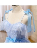 Cute Blue Short Tulle And Lace Homecoming Dress with Bow Knot Straps