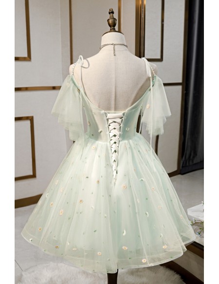Pretty Light Green Short Tulle Homecoming Dress with Straps