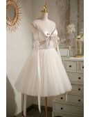 Unique Light Champagne Cutout Party Dress with Beadings Sash