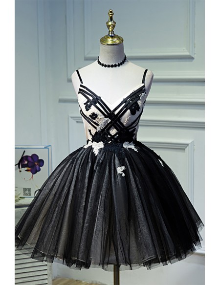 Unique Short Ballgown Tulle Tutus Hoco Prom Dress with Spaghetti Straps