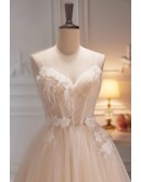 Pleated Top Flowers Ballgown Ivory Wedding Dress with Spaghetti Straps