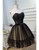 Black Lace Short Tulle Ballgown Homecoming Dress Strapless
