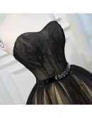Black Lace Short Tulle Ballgown Homecoming Dress Strapless