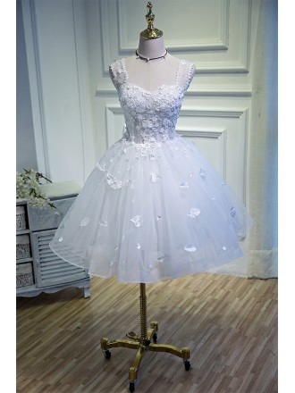 Short White Ballgown Tulle Homecoming Dress with Leafs Decoration