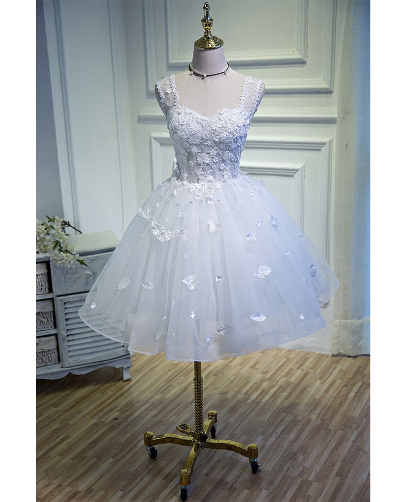 Short White Ballgown Tulle Homecoming Dress with Leafs Decoration # ...